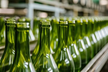 Production and bottling of wine in a bottled water production plant. Conveyor with bottles.