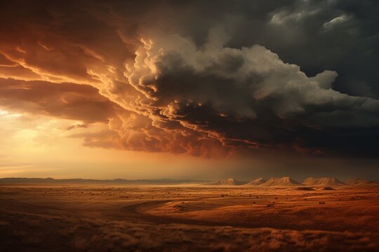 Dramatic cloud formations adding depth to an expansive natural landscape