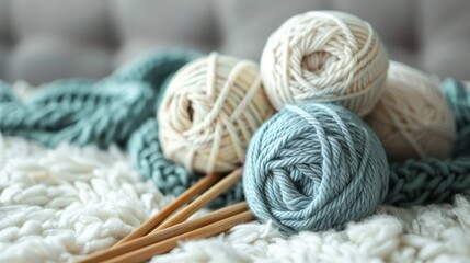 Fototapeta na wymiar Skeins of wool yam and knitting needles