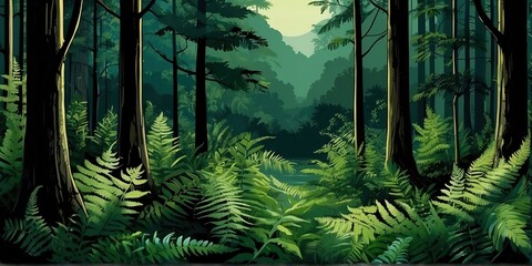 Anime-Style Forest with Plants and Herbs - obrazy, fototapety, plakaty