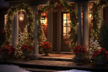 Fototapeta na wymiar Beautifully decorated house with festive christmas lights