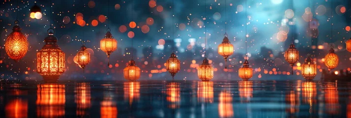 Fotobehang Postcard of an evening landscape for the Festival of Breaking the Fast in Islam. End of Eid al-Fitr. Banner. © Мария Фадеева