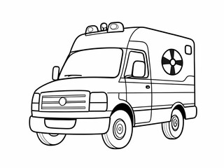 Naklejka premium Ambulance black outlines for colouring page Vector black outlines for colouring ambulance kids activity page