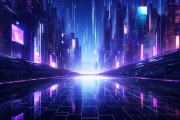 Neon lit abstract cyberpunk backdrop exuding a high tech and dynamic ambiance