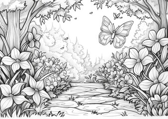 Coloring sheets with spring themes, featuring flowers, animals, and outdoor scenes.