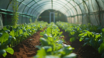 Growing salads harvest and producing vegetables cultivation. Concept of small eco green business organic farming gardening and healthy food
