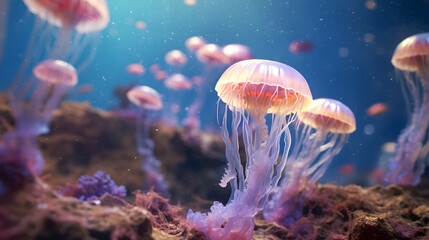 Fototapeta na wymiar Jellyfish in Oceanic Ambiance. Generative AI