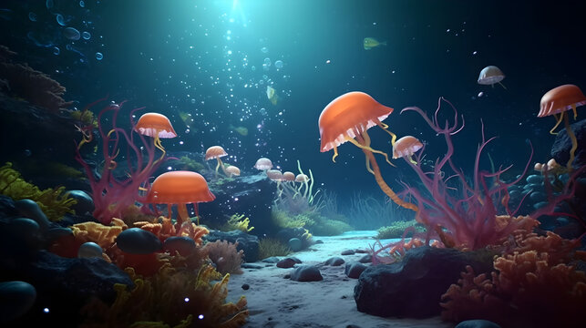 Jellyfish in Oceanic Ambiance. Generative AI