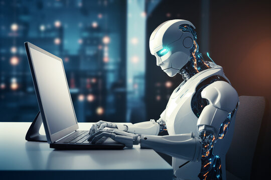 Hard working person in modern interior office programming writing web java script code AI technology generation