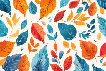 Obraz premium Pattern of colorful autumn leaves and branches on white background