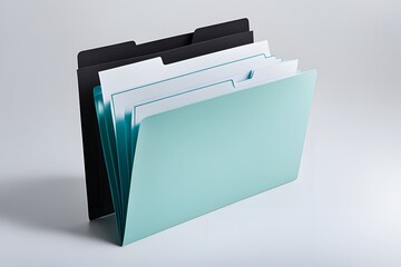 Three folders stacked on top of each other, one of which is green - obrazy, fototapety, plakaty