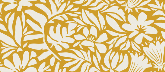 Minimal abstract organic leaf and flowers shapes seamless pattern. leaves flower vector silhouette.