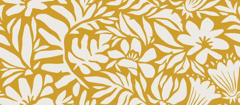 Fototapeta Minimal abstract organic leaf and flowers shapes seamless pattern. leaves flower vector silhouette.