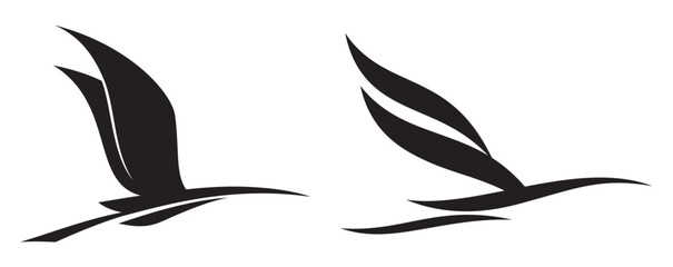 Set of birds Illustrations. Crane, heron, duck, phoenix or other