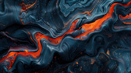 abstract texture of lava flow, with dark blue and red tones  - obrazy, fototapety, plakaty