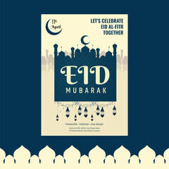 Eid Mubarak  Set of posters, cards, holiday covers. Arabic text translation Ramadan Kareem. Modern beautiful design in pastel colors with mosque, moon crescent, stars in the sky, arches window