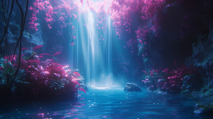 Enchanted Waterfall Oasis: A Mystical Nature Escape - obrazy, fototapety, plakaty