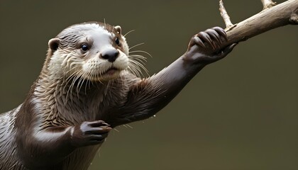 An Otter With Its Claws Extended Gripping Onto A Upscaled 8 - obrazy, fototapety, plakaty