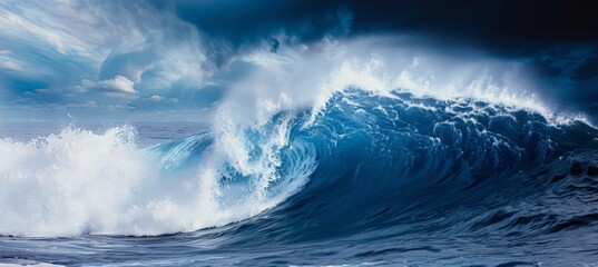 A large, crashing wave in the ocean, displaying raw power and force - obrazy, fototapety, plakaty