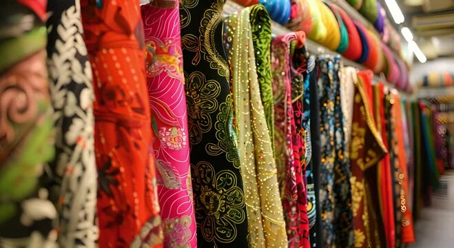 Embark on Cultural Splendor Local Fabric Store Customers Select Vibrant Fabrics and Delicate Lace for Traditional Eid Outfits, Fusion of Heritage and Artistic Expression
