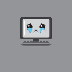 cute computer mascot with expression gray background