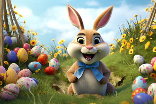 Generative ai on theme celebration holiday Easter with bright eggs are main accessory at abstract background