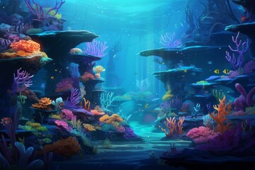Vibrant underwater scene with intricate coral formations