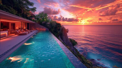 Stunning View from Luxurious Villa Overlooking Breathtaking Ocean Sunset