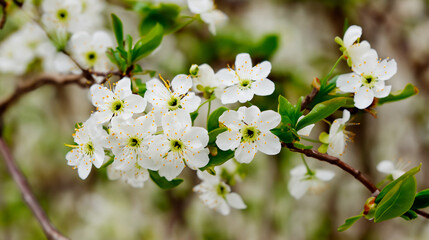 Spring white flowers on a tree branch