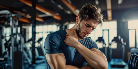 Young sporty man grabbing his arm