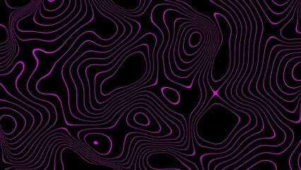 3d Abstract outline topographic contour landscape map. Moving neon pink laser waves on a black background. Sci-fi futuristic retro disco template. © waylan_design