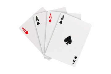 Set of four aces playing cards suits on transparent background