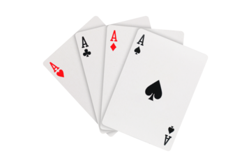 Set of four aces playing cards suits on transparent background