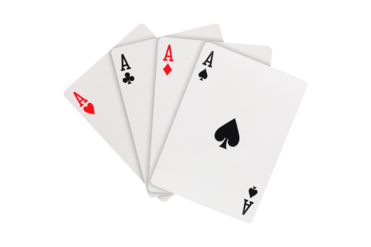 Set of four aces playing cards suits on transparent background