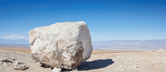 Arafed rock under clear blue sky in desert