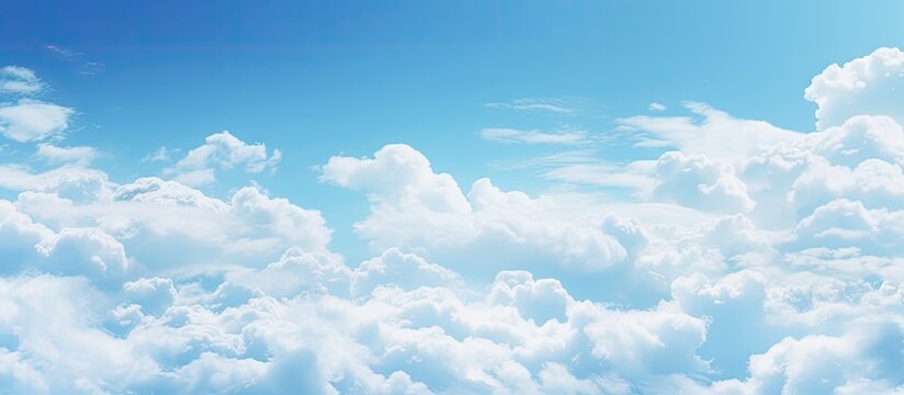 A plane flying in a sky filled with fluffy clouds