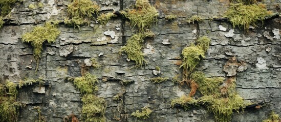 Close view of tree trunk covered in moss