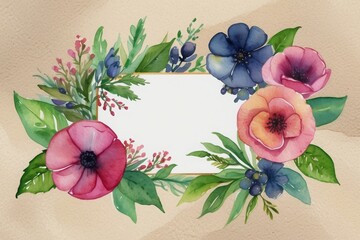 Watercolor flowers card background with space
