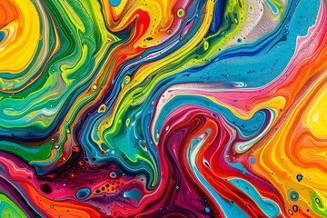 Naklejka premium Abstract marbled acrylic paint ink painted waves painting texture colorful background banner - Bold colors, rainbow color swirls wave