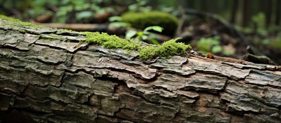 Close up of bark on fallen old tree in forest - obrazy, fototapety, plakaty