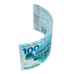 Money bills. Brazilian one hundred reais notes. Finance concept. Transparent background.