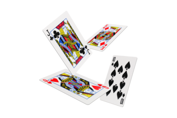Falling playing cards on transparent background