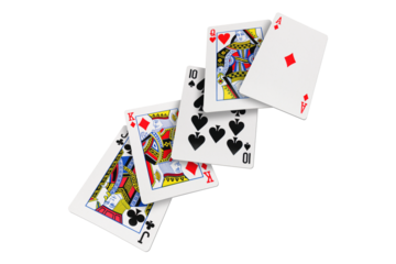 Falling playing cards on transparent background