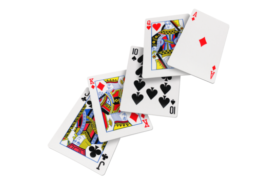 Falling playing cards on transparent background