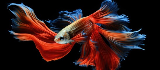 Close up of fish with vibrant red and blue tail - obrazy, fototapety, plakaty