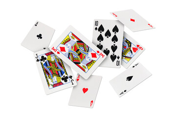 Falling playing cards on transparent background
