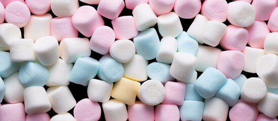 A colorful assortment of marshmallows in a close-up shot - obrazy, fototapety, plakaty