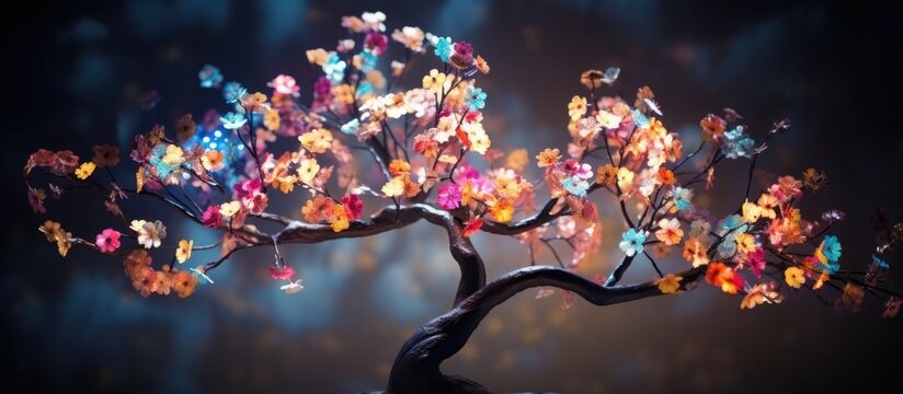 A tree covered with numerous blossoms up close