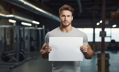 Young Man in Gym holding blank paper