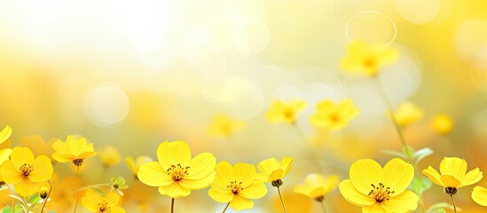 Yellow flowers in a field with a bright sunlight